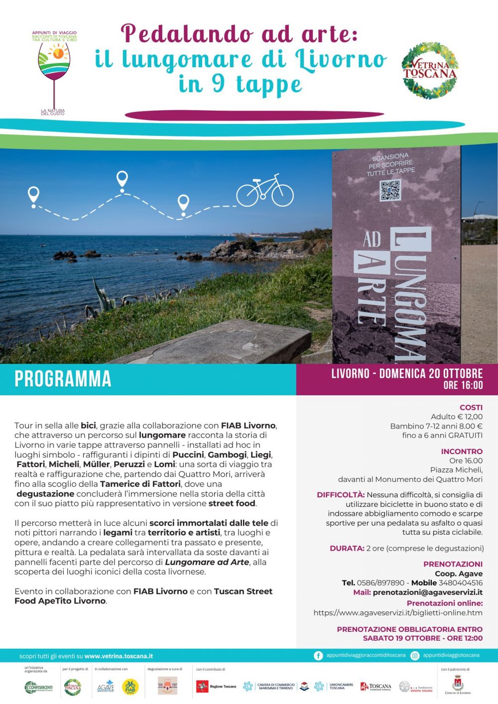 Locandina del tour "Pedalando ad arte:il lungomare di Livorno in 9 tappe"